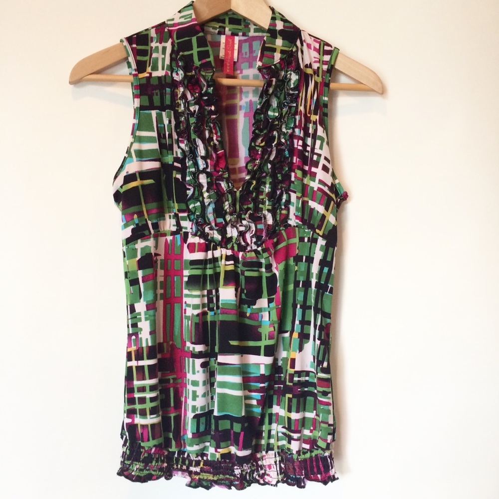 HEART SOUL Frilly Ruffles Sleeveless Top Green